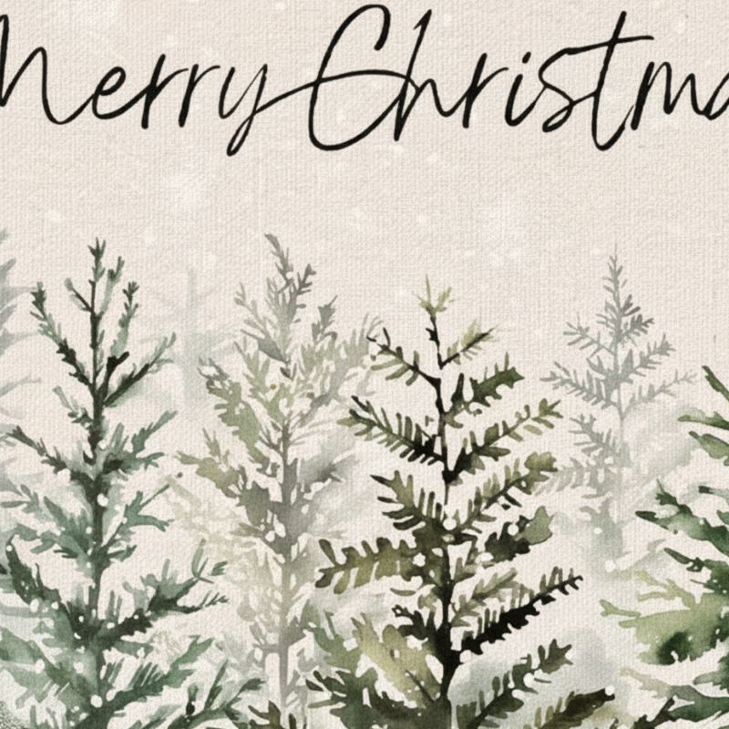 Set De Table En Lin Merry Christmas Avec Forêt De Sapins Élégante