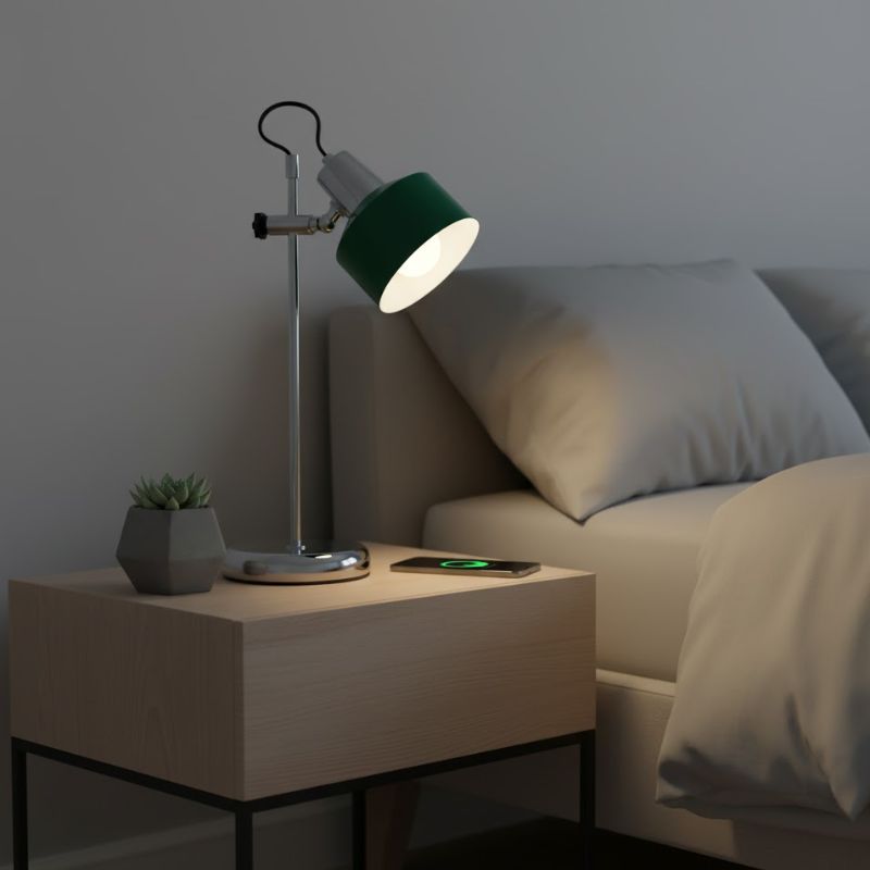 Lampe Champignon Verte Design Moderne En Métal Chromé