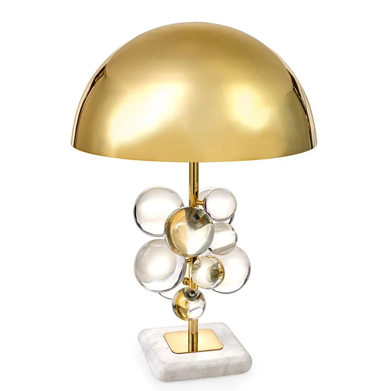 Lampe Champignon Dorée Avec Bulles De Verre Et Base En Marbre