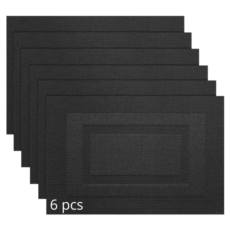 Set De Table Vinyle Noir Antidérapant Et Résistant À La Chaleur 6 Pièces
