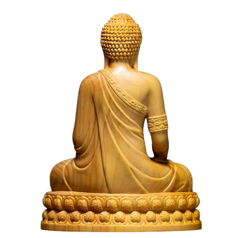 Sculpture En Bois Statue Bouddha Assis