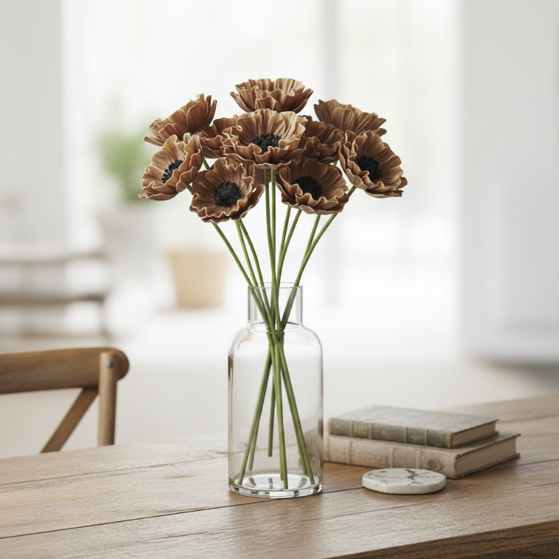Fleur Artificielle Marron Avec Pétales Ondulés