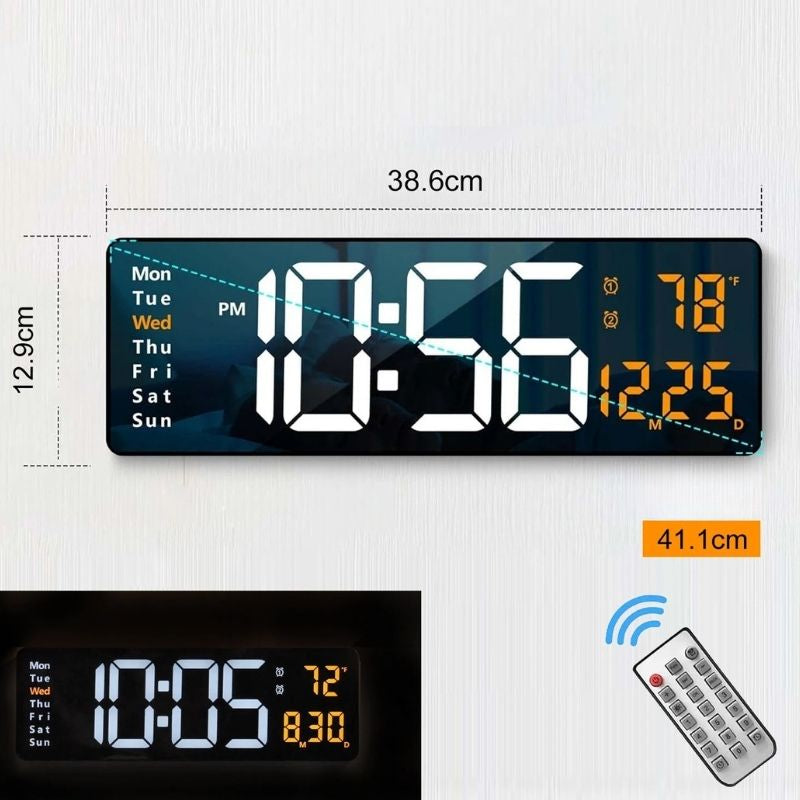 Grande Horloge Murale Numérique LED Avec Télécommande