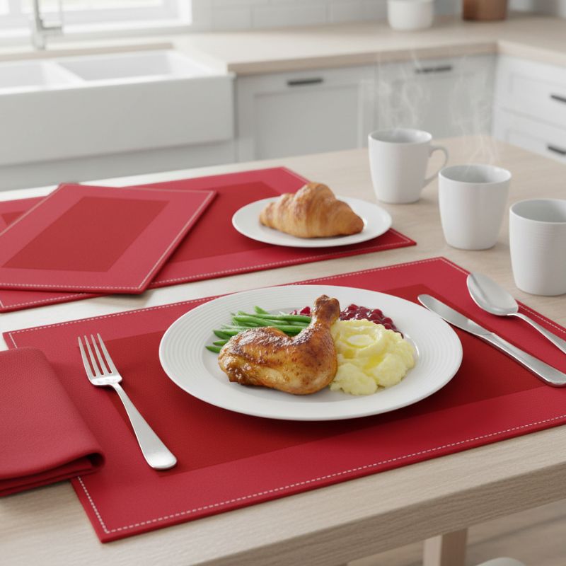 Set De Table Lavable Rouge Élégant Et Résistant À La Chaleur 2 Pièces