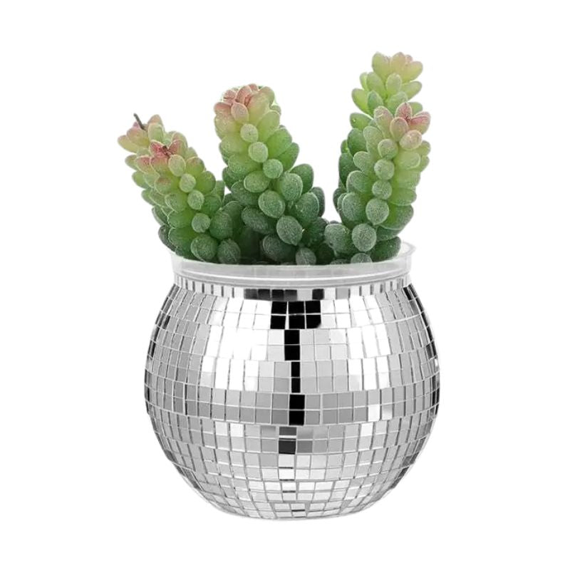 Vase Boule en Verre Miroir Argenté pour Fleurs et Plantes