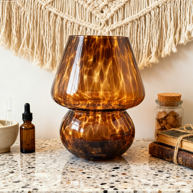 Lampe Champignon En Verre Ambre Design Élégant