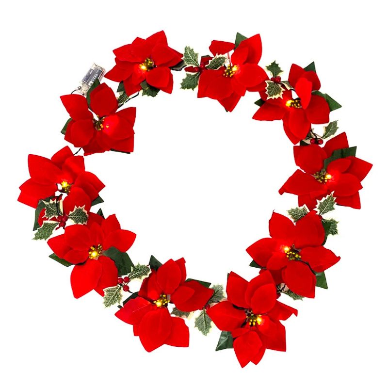 Guirlandes Pour Arbres De Noël Fleurs De Poinsettia Avec Lumières LED
