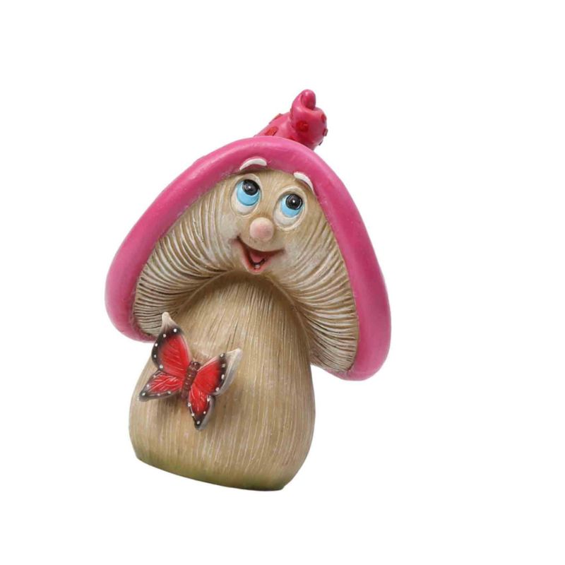 Sculpture Visage Champignon Sourire Avec Papillon Décoratif