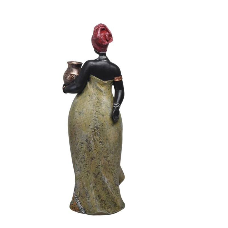Sculpture Femme Africaine En Décoration Artisanale Avec Jarre