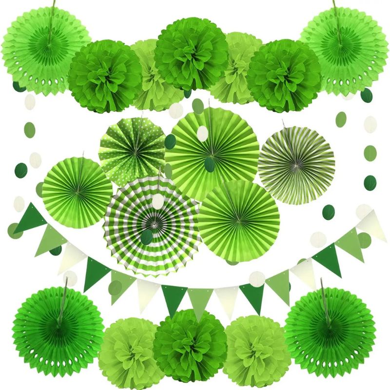 Décorations Festives Guirlande De Fleurs En Papier Avec Pompons Et Éventails
