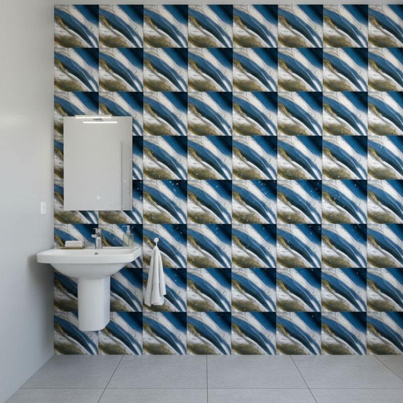 Panneau Mural Salle De Bain Imperméable Avec Finition Marbre Bleu