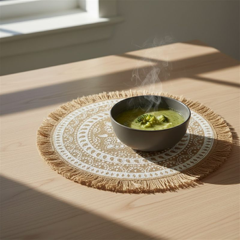 Set De Table En Lin Naturel Avec Finition Frangée Et Design Boho Chic