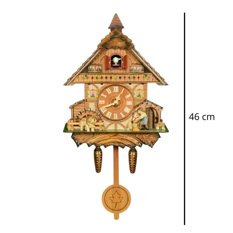 Horloge Coucou En Bois Sculpté Avec Décor Village