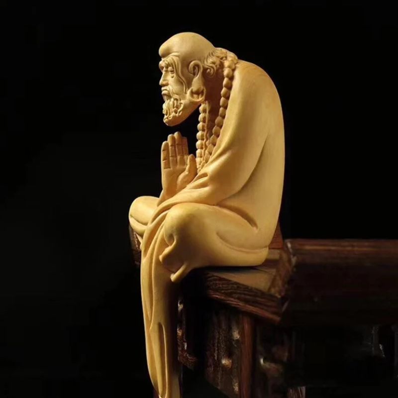 Statuette En Ivoire Sage Méditatif Assis Avec Drapé Sculpté