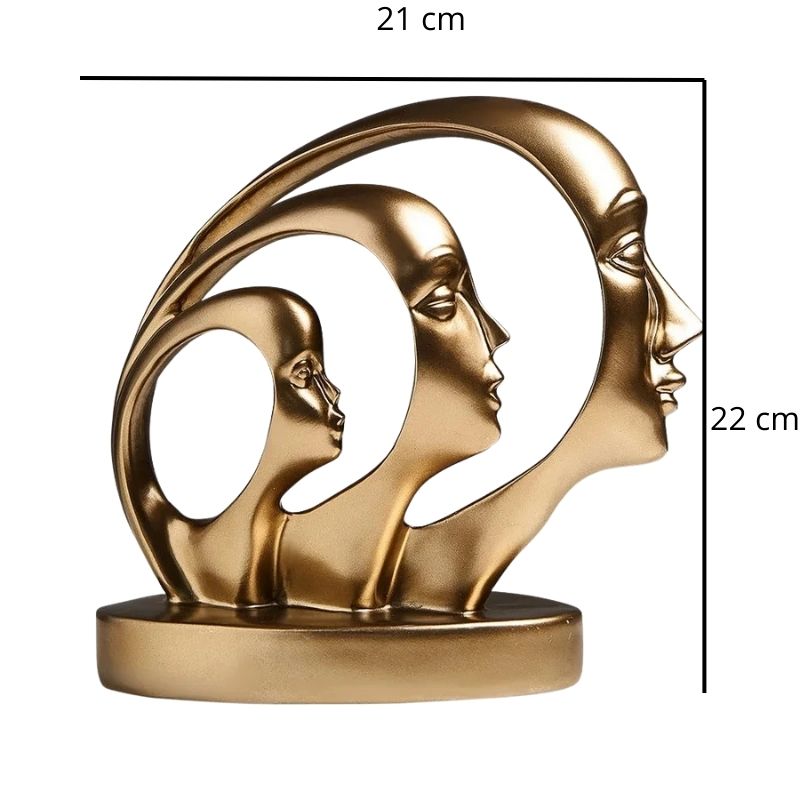 Sculpture Visage Dorée Avec Formes Multiples En Design Abstrait