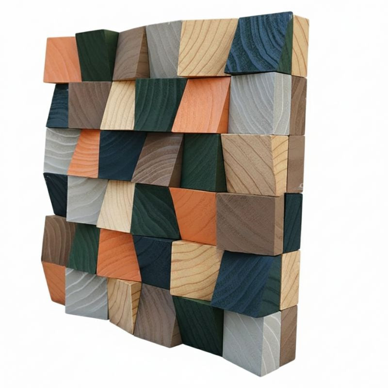 Panneau Mural Bois Avec Mosaïque 3D Et Relief Géométrique