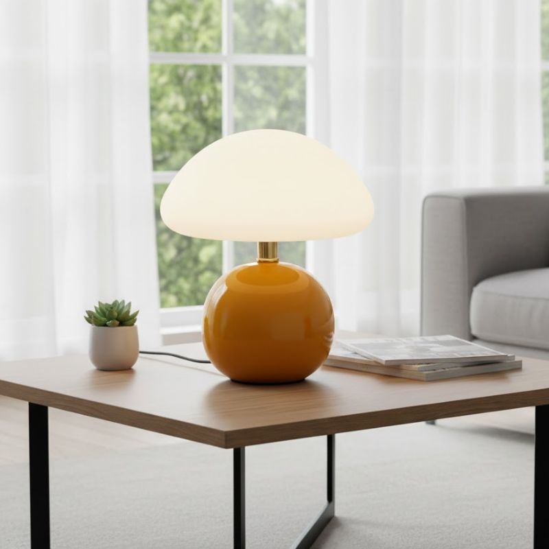 Lampe Champignon Orange Avec Abat Jour Blanc Élégante