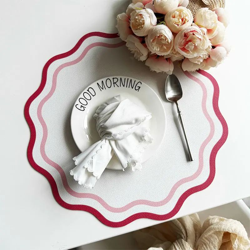 Set De Table Cuir Design Fleur Bord Ondulé