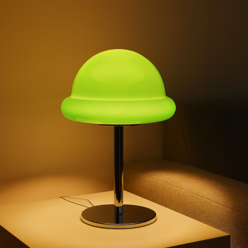 Lampe Champignon Verte Avec Pied Chromé Design Moderne