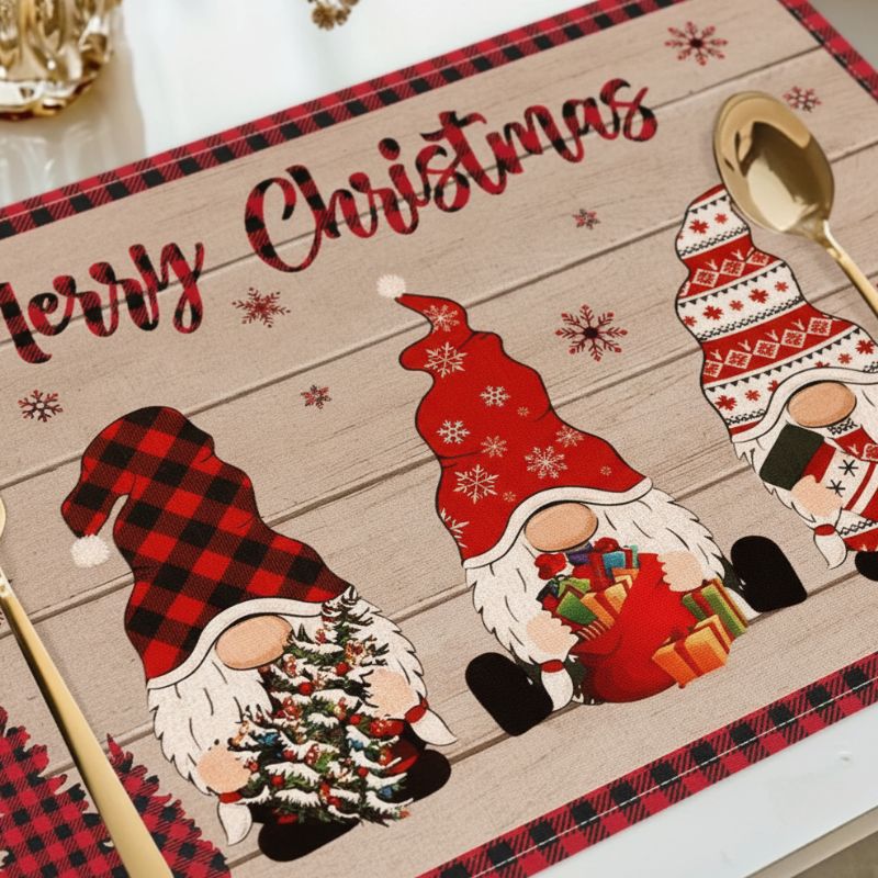 Set De Table En Lin De Noël Imprimé Merry Christmas Festif