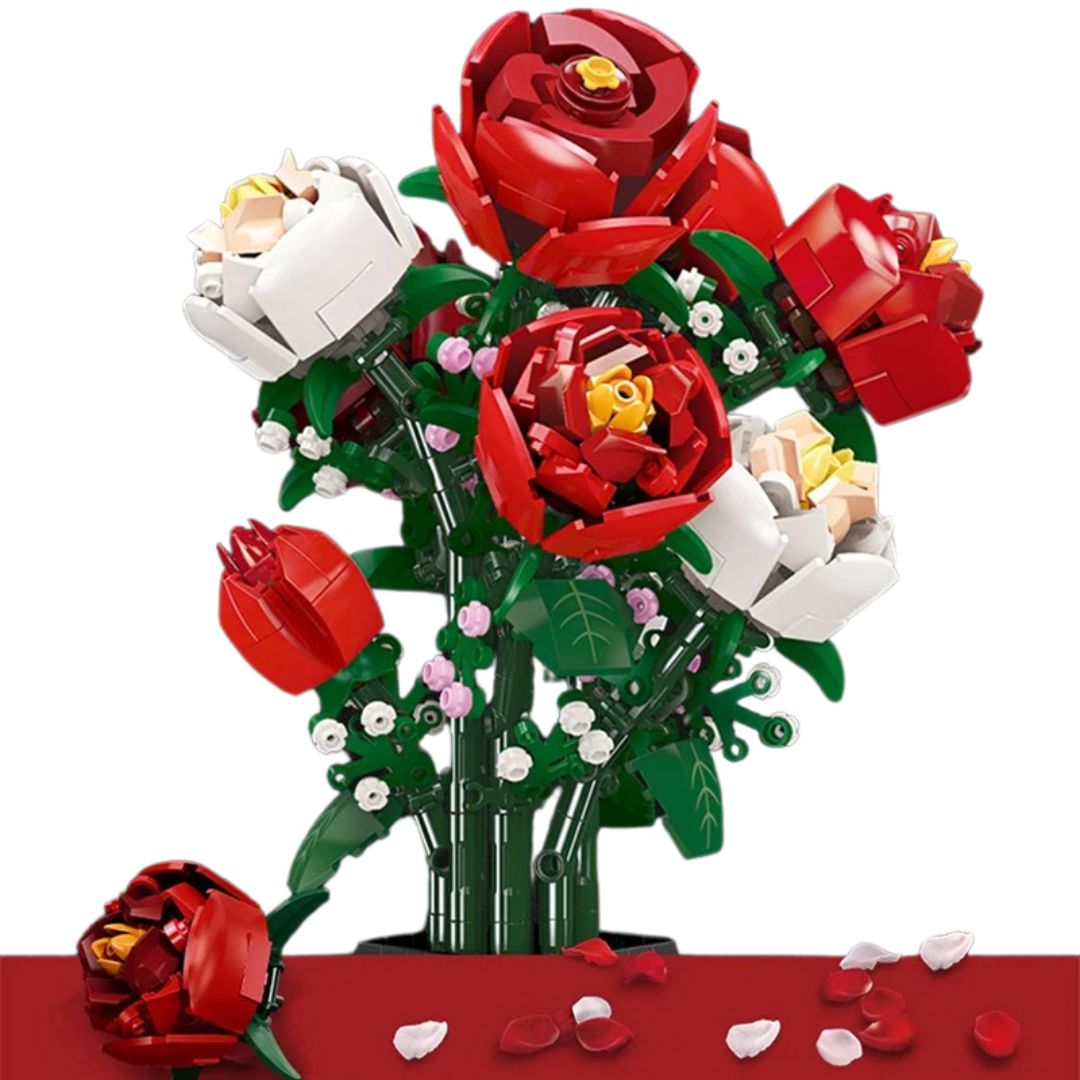 Vase Lego Rouge avec Fleur Style Romantique