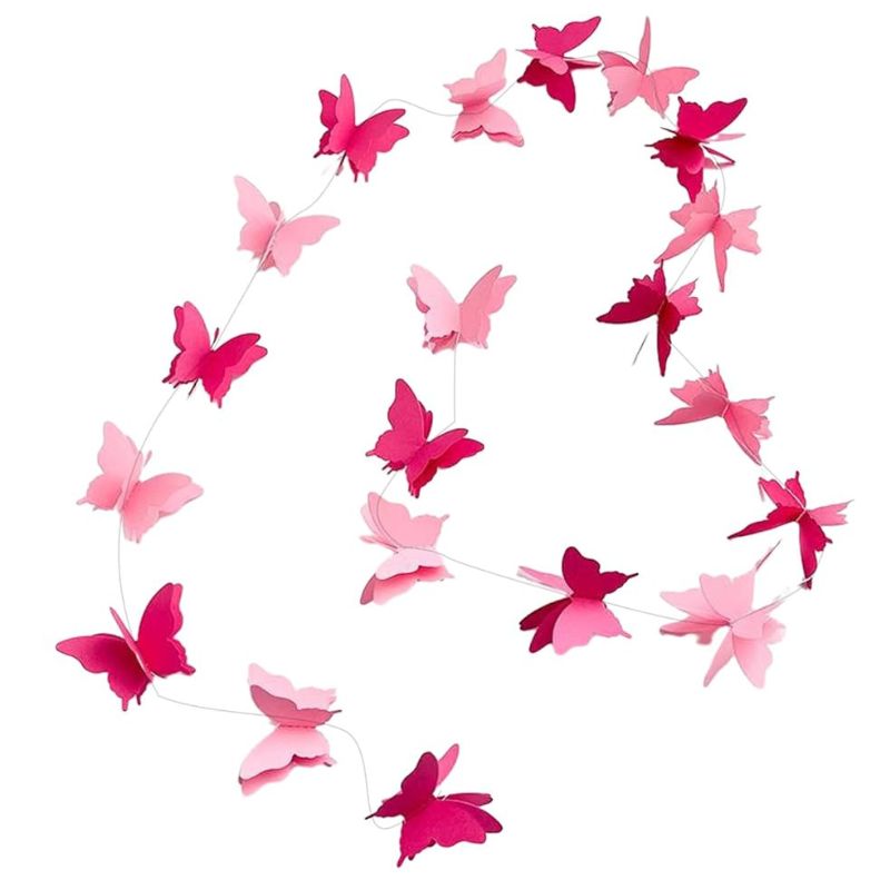 Guirlandes pour Anniversaire Papillon Rose 3D Lot de 4