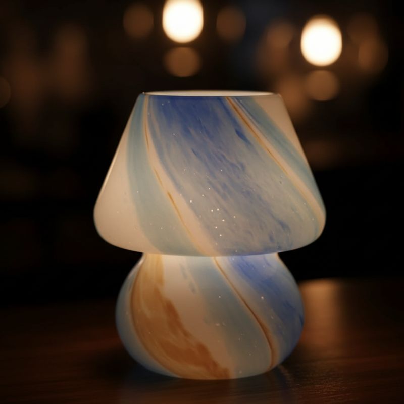 Lampe Champignon En Verre Opalin Style Murano