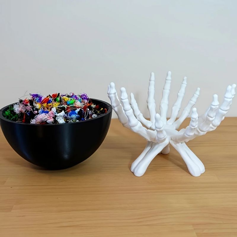 Décorations Halloween Bol à Bonbons avec Mains de Squelette Gothique