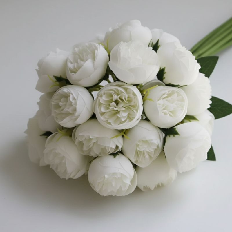 Fleur Artificielle Blanc Roses En Bouquet Volumineux