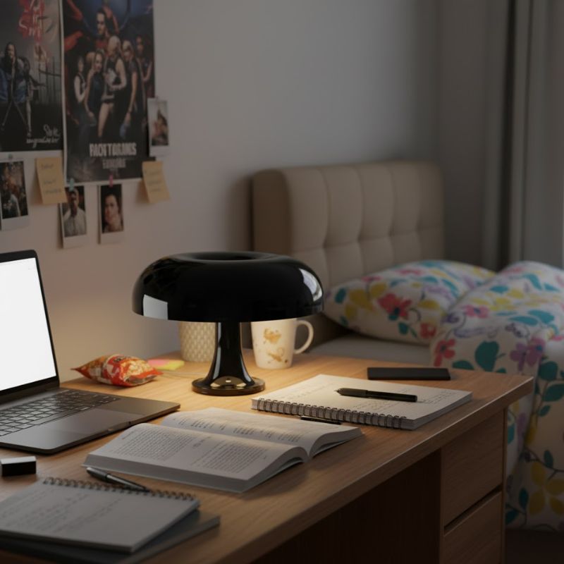 Lampe Champignon Noire En Verre Brillant Style Contemporain