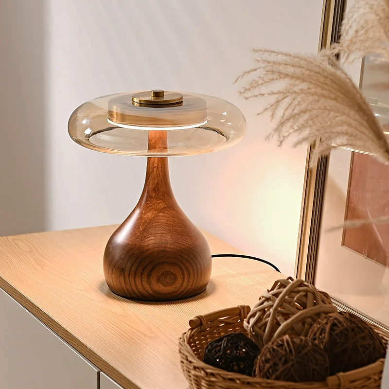 Lampe Champignon Design Naturel Avec Base En Bois Sculpté