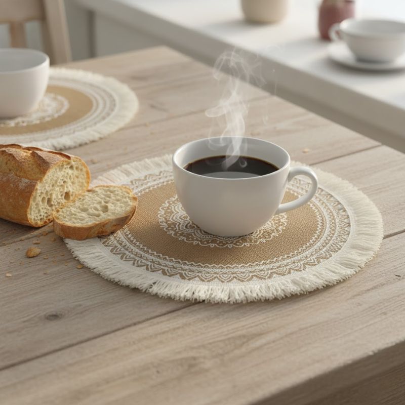 Set De Table En Lin Et Jute Rond Avec Motif Vintage Élégant