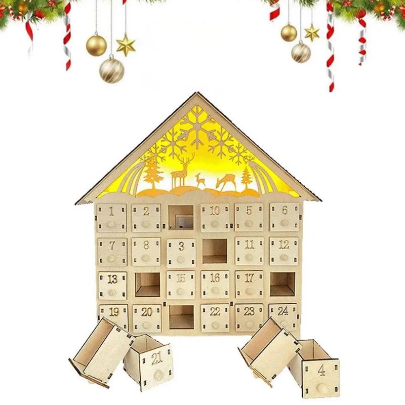 Calendrier De L’Avent Décoratif En Bois Gravé Élégant