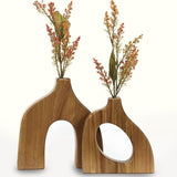 Vase en Bois Massif pour Fleurs Séchées Lot de 2