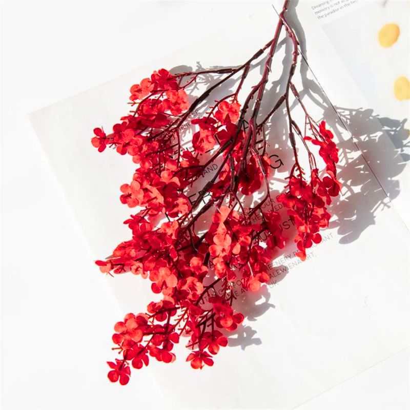 Fleur Artificielle Rouge En Branche Florale Délicate