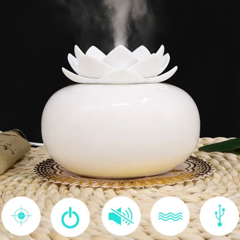 Diffuseur D’Huiles Essentielles Design En Céramique Lotus Blanc Élégant