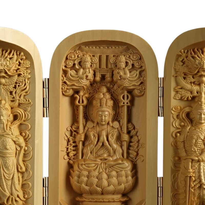 Sculpture En Bois Ornement Bouddhiste Traditionnel Sculpté