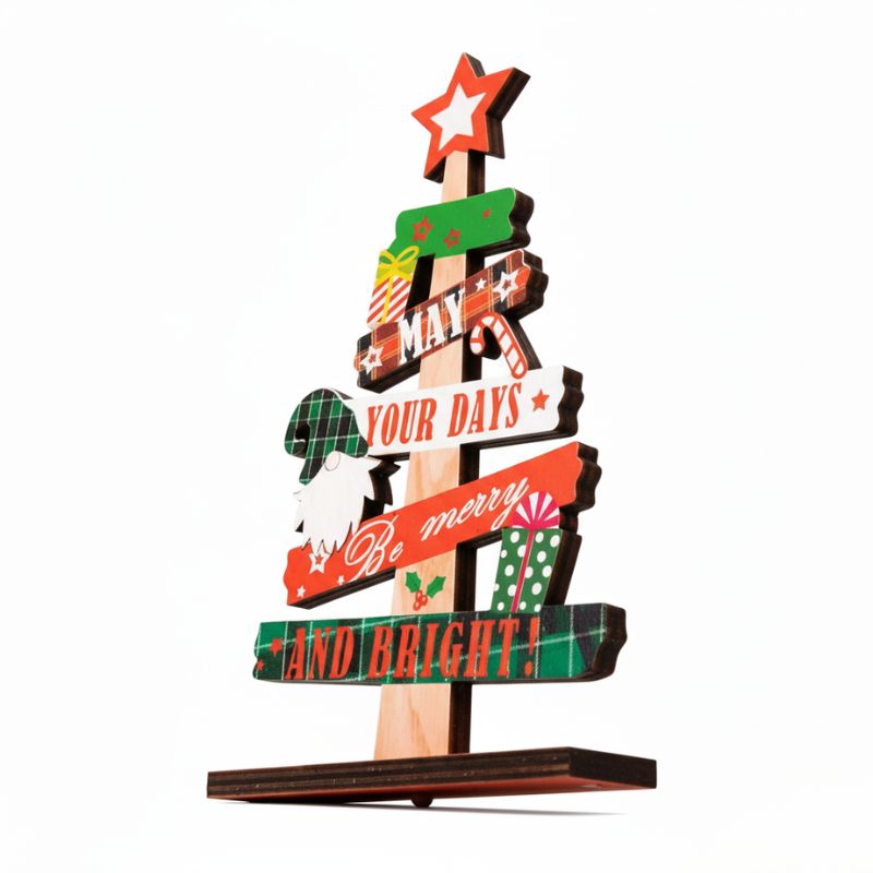 Sapin En Bois Décoratif Avec Texte Joyeux