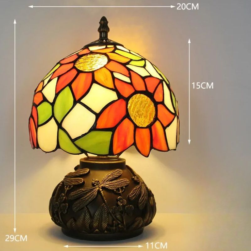 Lampe Champignon En Pâte De Verre Colorée Avec Pied Sculpté