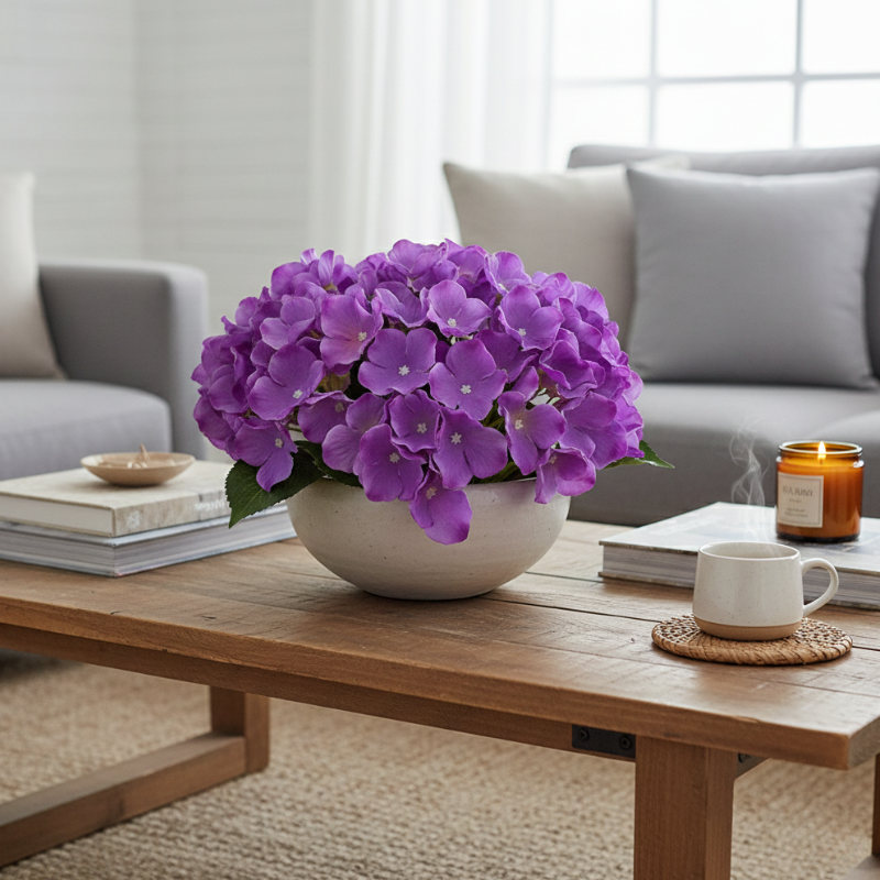 Fleur Artificielle Violet Hortensia Avec Pétales Souples