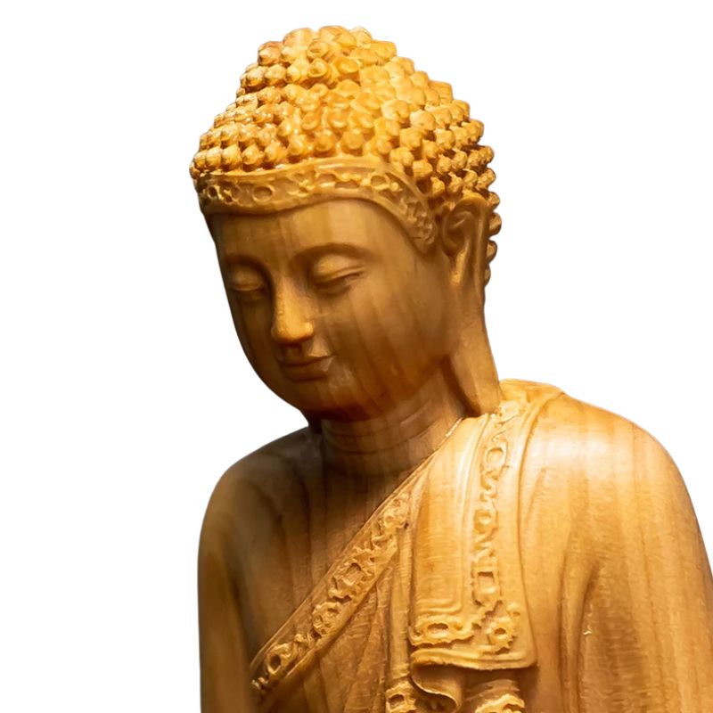 Sculpture En Bois Statue Bouddha Assis