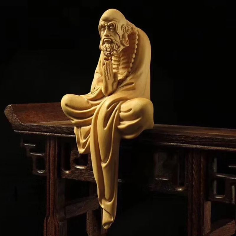 Statuette En Ivoire Sage Méditatif Assis Avec Drapé Sculpté