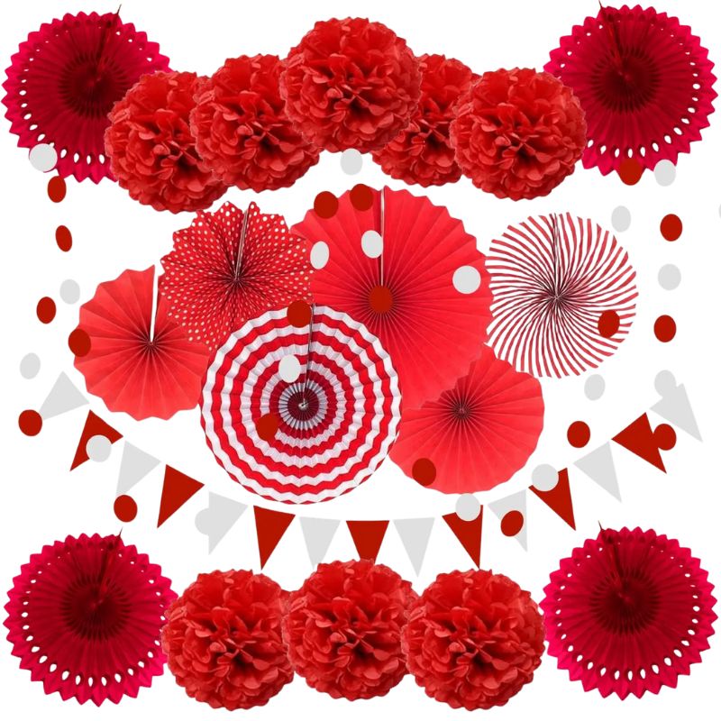 Décorations Festives Guirlande De Fleurs En Papier Avec Pompons Et Éventails