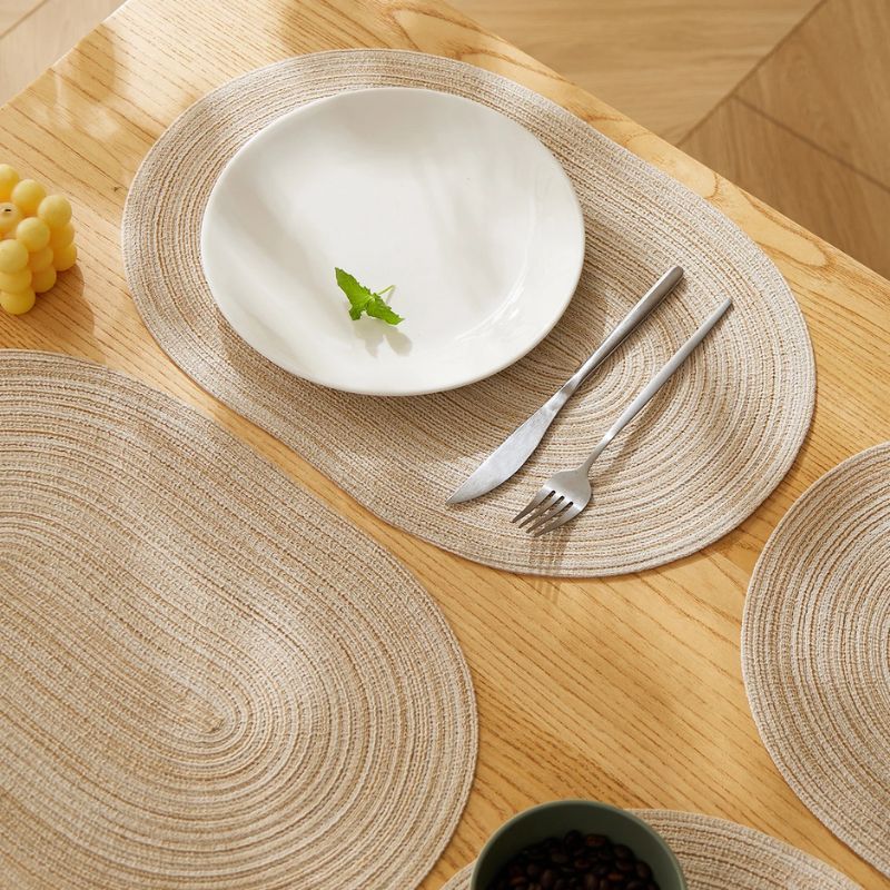 Set De Table Ovale Beige En Tissu Lavable Et Résistant 4 Pièces