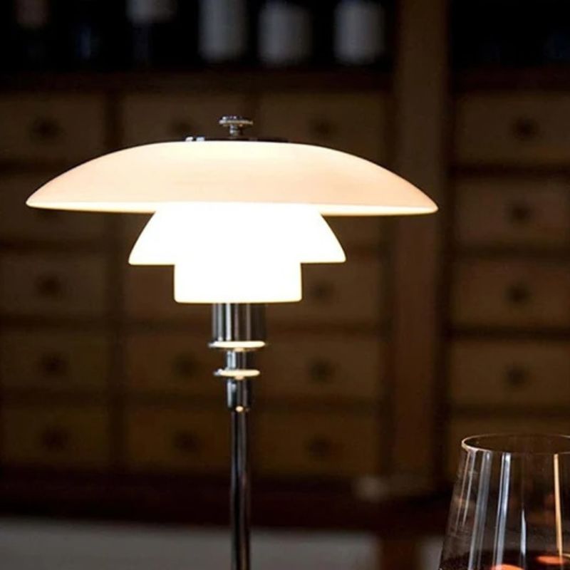 Lampe Champignon Scandinave En Verre Et Métal Argenté