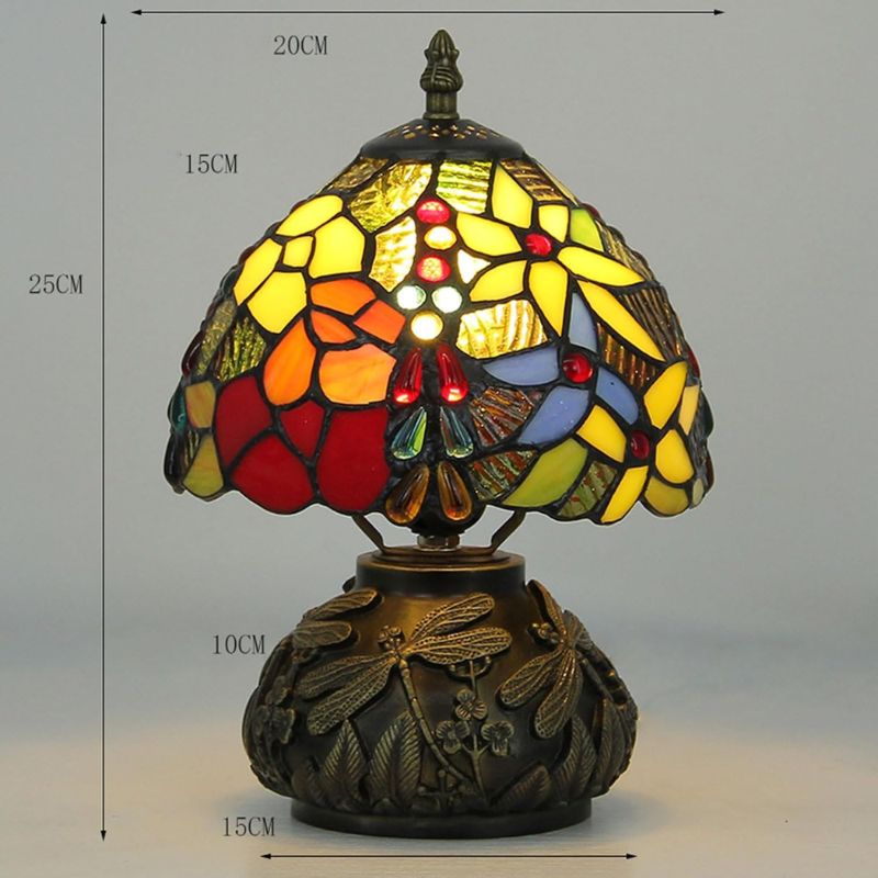 Lampe Champignon En Pâte De Verre Colorée Avec Pied En Résine Sculpté