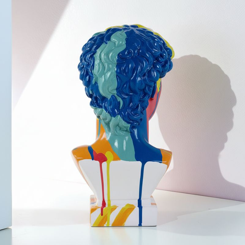 Sculpture Buste David Moderne Avec Peinture Artistique Colorée