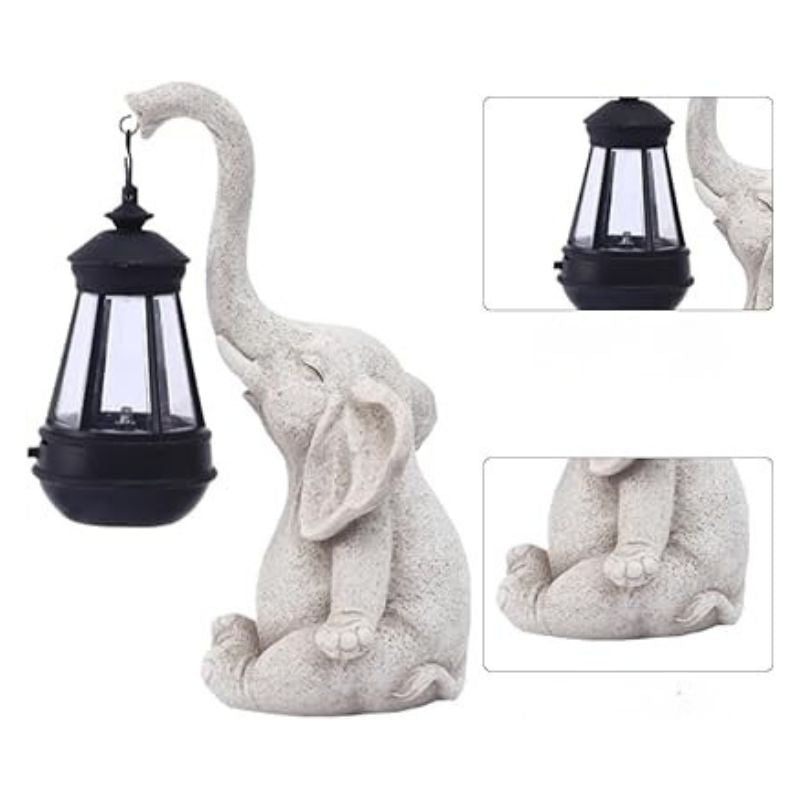 Sculpture Éléphant Décorative Avec Lanterne Solaire