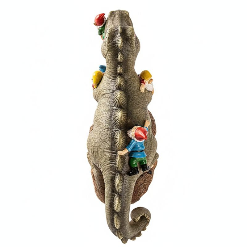 Sculpture Décorative Dinosaure Avec Gnomes En Scène Amusante
