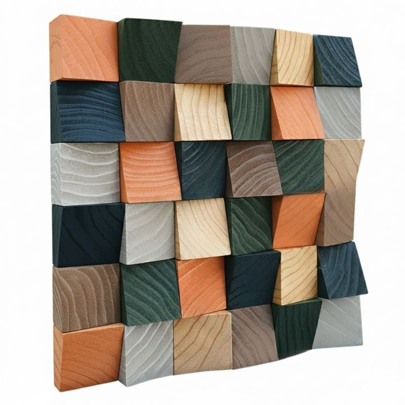 Panneau Mural Bois Avec Mosaïque 3D Et Relief Géométrique